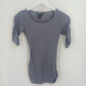 Planet Gold Womens Size Small Grey Ribbed Knit Short Sleeve Ruched Side Shirt